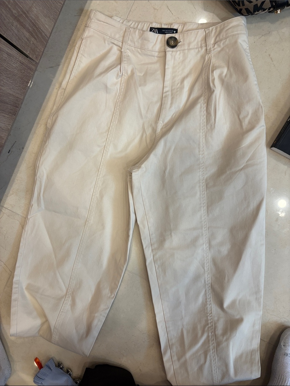 Zara Women’s Cream Cotton Tapered Chinos